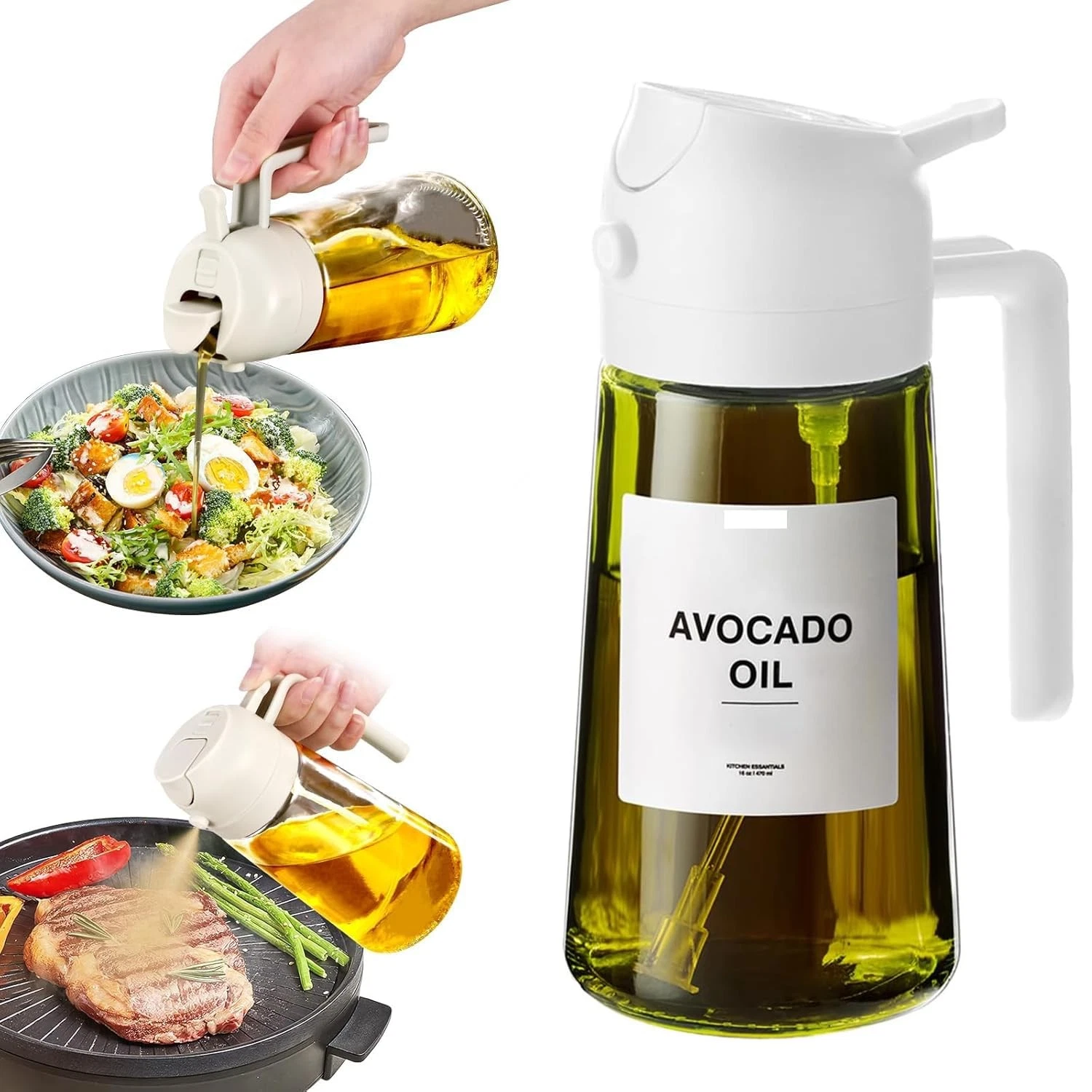 XBllcyiv 16oz/470ml Glass Olive Oil Sprayer for Cooking - 15.9 Ounces, beige