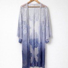Boho Lace Kimono Duster Lavender Periwinkle Ombre Sheer Festival Cardigan OS