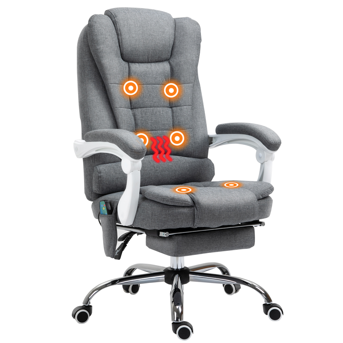 Vintage High Back Heated Massage Office Chair with 6 Vibration Points - Grey - Image 2