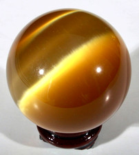 LARGE 1.7/8" GOLDEN HONEY FIBER OPTIC CONTEMPORARY MARBLE SPHERE W/STAND MINT