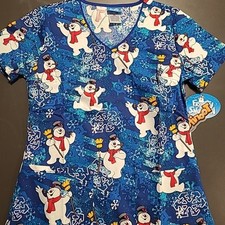 Frosty The Snowman Cherokee Scrubs Tooniforms V Neck Womens XS NEW NWT
