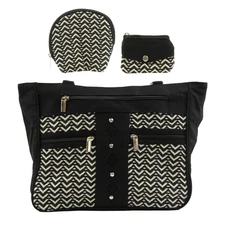 Canyon Sky Black and White Handbag Set with Matching Clutch and Coin Purse