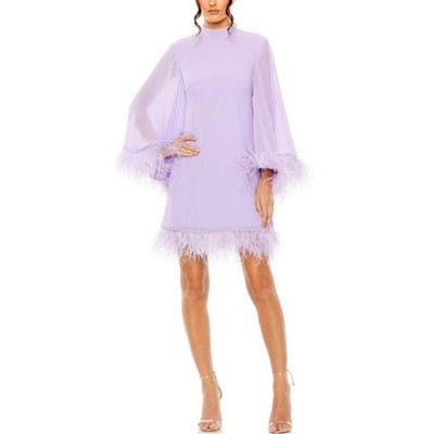 Mac Duggal Lavender Mini Dress with Feather Trim new w tag size 6 women's