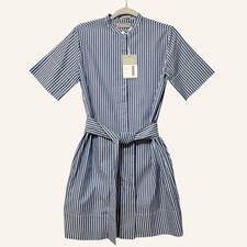 Everlane Cotton Collarless Belted Mini Shirtdress NWT Size 0 Blue White Stripe
