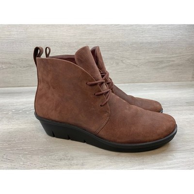 ECCO Women's Boots Hydromax Brown Nubuck Leather Wedge Lace Up Ankle 9-9.5