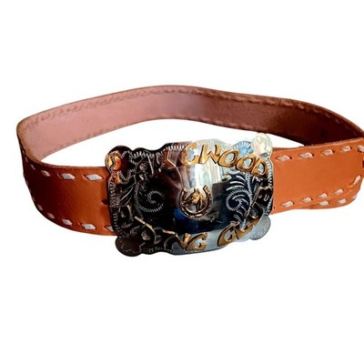 Vintage Cowboy belt 30 Lakewood Colorado Buckle Leather Belt Nickel Silver  80s