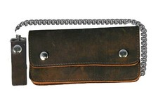 Leather Biker Billfold Chain 8" Wallet Distressed Brown