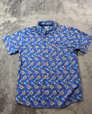 Dixxon Shirt Mens Medium Blue Get Lei'd Hawaiian Aloha Button Up Wrench Tool