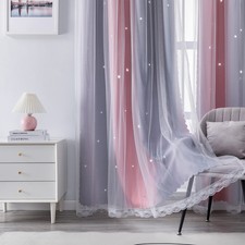 XiDi Curtains for Bedroom Decor, Rainbow 34"W x 90"L Pack of 1 , Pink Grey