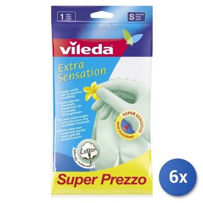 6X Vileda Extra Sensation Gloves Size 7/S Small
