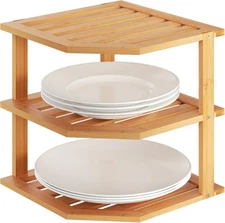 3-Tier Bamboo Shelf for dishes, spices, corners, and cabinets