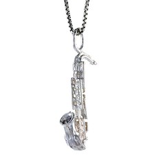 925 Sterling Silver Diamond Cut Saxophone Pendant 1 1/32 26mm Inch Tall