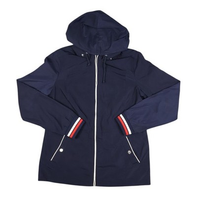 TOMMY HILFIGER Jacket Womens SMALL Blue Raincoat Zip Adjustable Waist Hooded S