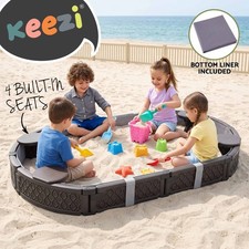 Keezi Kids Sandpit Toys Outdoor Sandbox Oval Sand Pit 4 Seats Grey Cloth