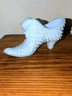 Vintage FENTON Hobnail Blue/White Glass Cat Head Slipper Shoe Retro