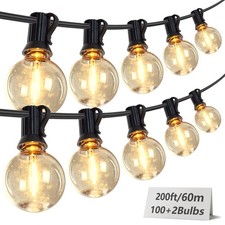 200FT Outdoor String Lights w 100 Shatterproof G40 Bulb Plug-in Waterproof Patio