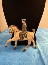 Cast Iron Vintage Toy Soldier On Horse, Brown Hat, Off White Horse, Brown Mane