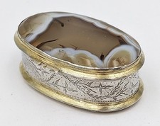 INDIAN COLONIAL SOLID SILVER AGATE MOUNTED SNUFF BOX 19TH CENTURY