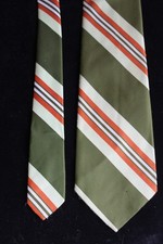 Vintage 70's Funky Retro polyester Green Orange Striped Wide Tie 4"X58"  124