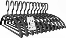   NEW- 12 Pack Black Heavy Duty Plastic Clothes Hangers Non-Slip Wide Shoulder