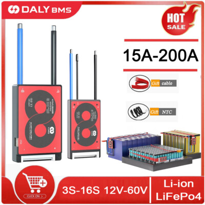 Daly BMS 3-16S 12-60V 15-200A Li-ion LiFePo4 Common Port w/Balance & NTC Lot AUS