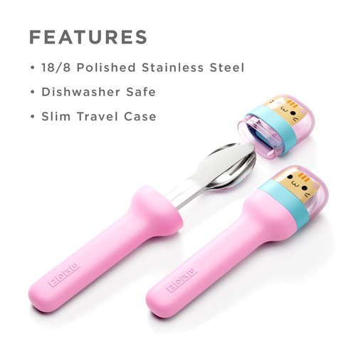 Kids Pocket Utensil Set Kitty Design,Stainless Steel Fork, Knife Spoon in Case - Picture 6 of 6