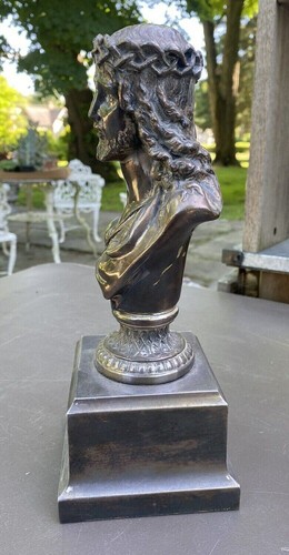 ANTIQUE VICTORIAN SILVER PLATE FIGURAL PRESENTATION STATUE BUST OF JESUS 10" - Picture 4 of 8