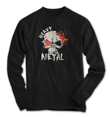 Men's T-Shirt Long Sleeve Heavy Metal Metalhead Skull Music Explosion