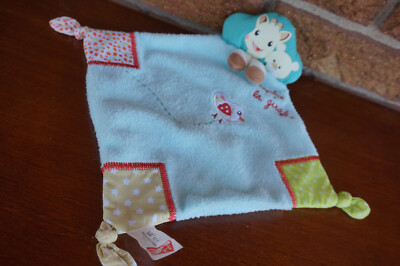 SECURITY Blanket VULLI Sophie La Girafe GIRAFFE Lovey Blue Square Bird Knots 