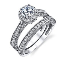1Ct White Round Cut CZ Engagement Wedding Ring Set In Solid 925 Sterling Silver