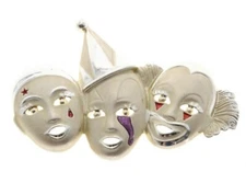 AJC~~American Jewelry Co~~Triple Clown Brooch Gold Enameled 3.5"