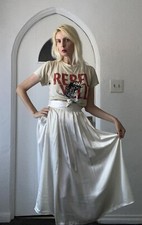 Vintage 80s Sonya Ratau White Silky Poly Pockets High Waist Gorgeous Skirt M