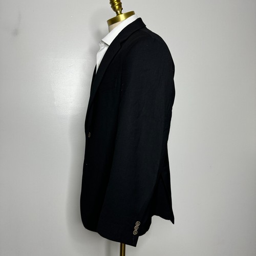 Saks Fifth Avenue Blazer Sport Coat 48L Mens Solid Black Slim Fit Wool - Picture 3 of 15