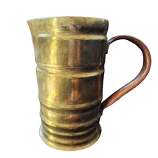 Copper Brass Pitcher Vintage with Handle Vase Patina Ribbed 7.5 inches tall