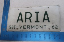 Vermont VT License Plate Tag Vanity 1962 62 Song Solo Voice Opera ARIA #1