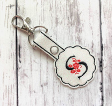 Letter Initial "S" White Glitter Keychain Bag Tag Backpack Tag Key Fob Snap Tab