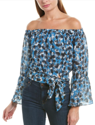 トップス Blue Parker $238 NWT PARKER SzXS TIE FRONT FLORAL PRINT OFF THE SHOULDER