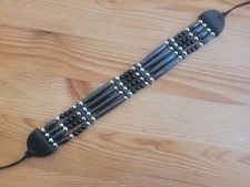 Native American Bone 4 Line & Black Beaded Choker Tribal Necklace Black
