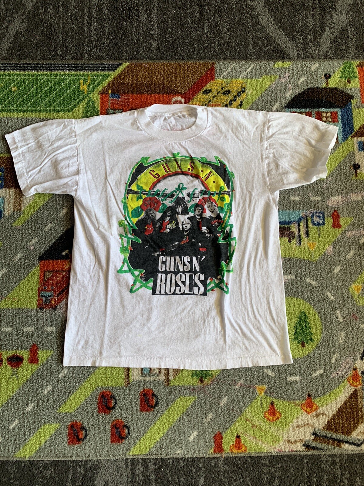 FILA Camicia bianca vintage Guns N Roses Skid Row Front And Back Band Tour rara