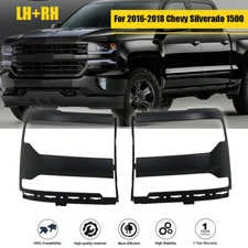 LH+RH Pair Headlight Trim Bezel Cover Black For Chevy Silverado 1500 2016-2018