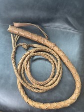 10-Foot-Long Vintage Leather Bullwhip 1970s Braided Leather Light Tan