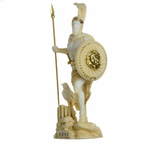 Ares Mars God of War Zeus Son Roman Statue Alabaster Gold Tone 6.3"