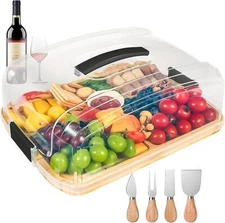 Portable Charcuterie Board with Lid for Travel, Bamboo Charcuterie Cheese Board