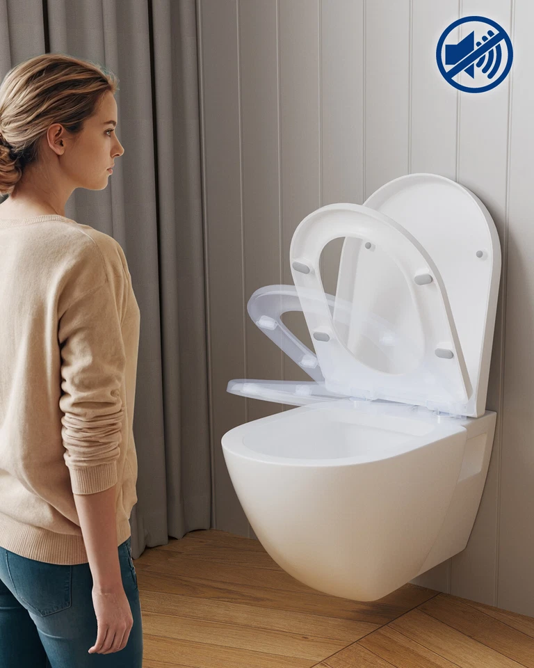 D-Form WC Sitz Toilettendeckel Klobrille Absenkautomatik Toilettensitz Klodeckel - Bild 3 von 4