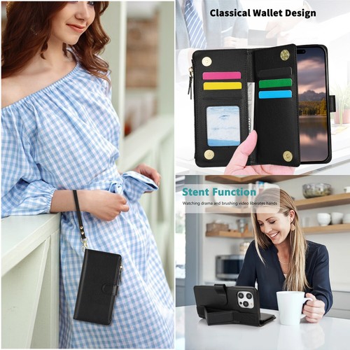 For iPhone 16 15 14 Plus 13 12 Pro Max phone case Card slot wallet leather cover - Picture 11 of 68