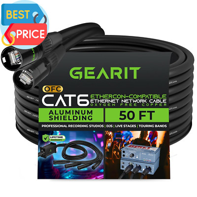 CAT6 Ethernet Cable, Ethercon-Compatible (50 Feet) RJ45 Connectors for Pro Audio