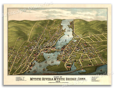 Mystic River Connecticut 1879 Historic Panoramic Town Map - 20x28