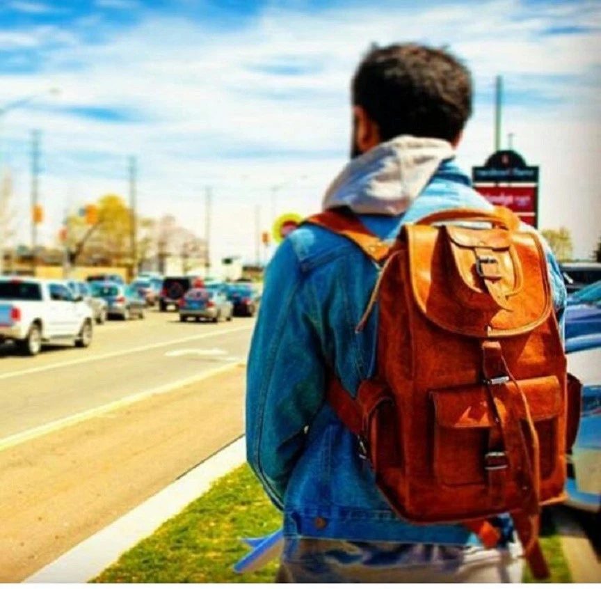 20" Soft Genuine Leather High Back Pack Rucksack Travel Bag For Men's & Women's