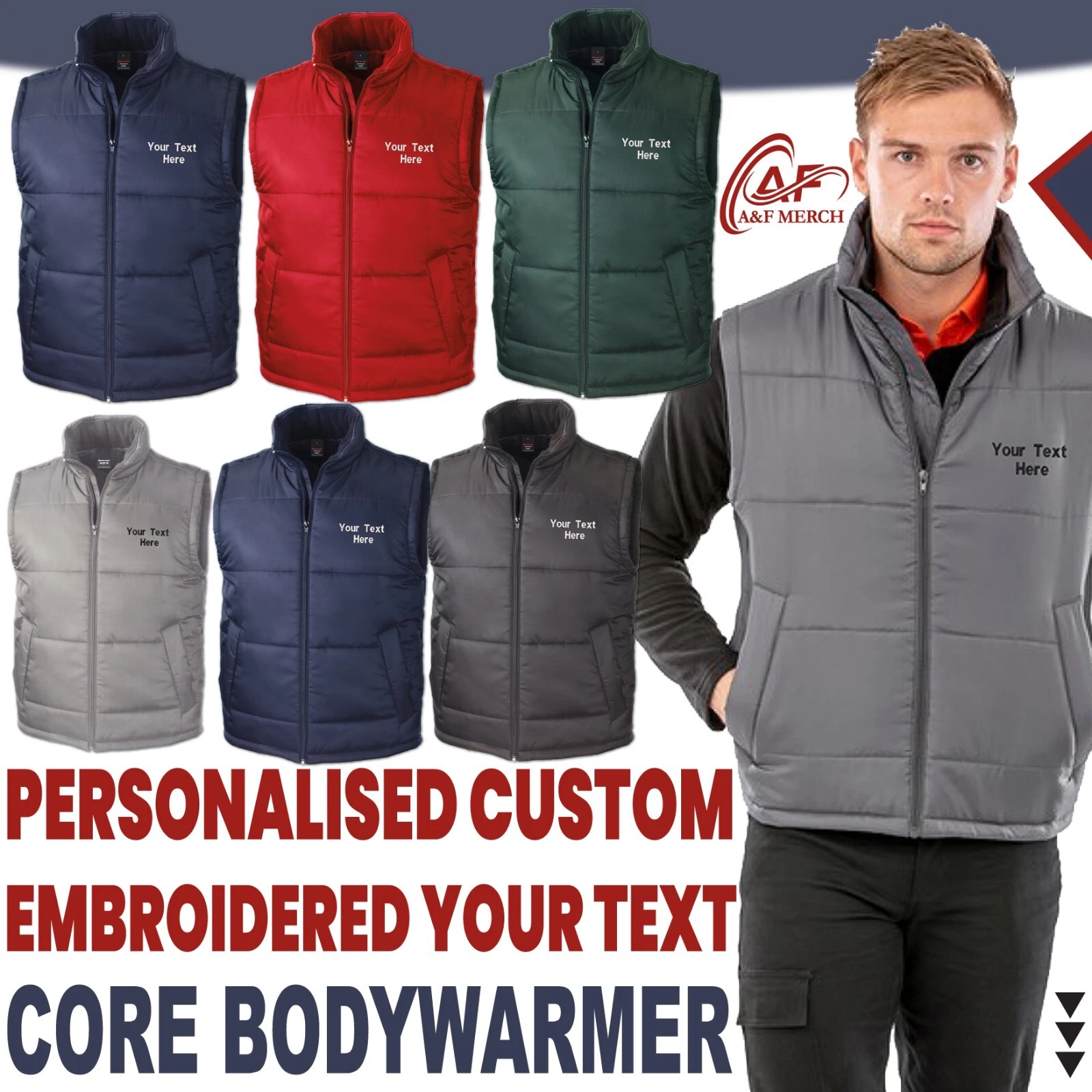 Personalised Custom Embroidered Result Core Bodywarmer Full Zip Waistcoat Gilet
