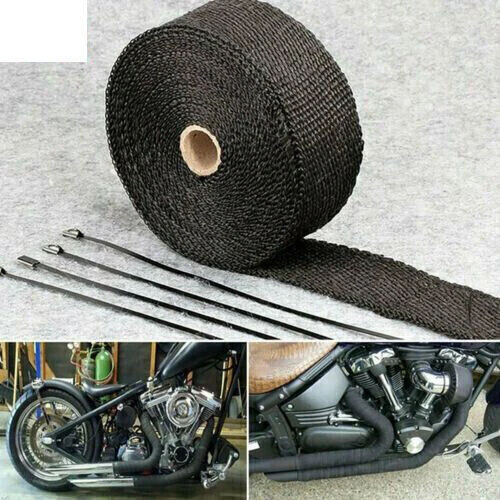 Juego de 2 cintas de tubo de cable de rap de 2" x 5 m y 5 lazos colector de escape negro envoltura térmica kit Foto 3 de 4